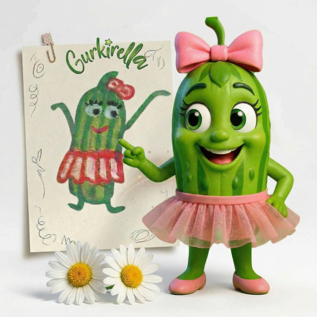 Gurkirella 3D-Visualisierung eines Schraubglases mit finalem Etikett